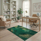 Floral Vintage Emerald Green Gold Palm Leaf Area Rug