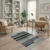 Modern Black White Striped Geometric Rug