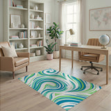 Blue and Teal Blue Swirling Abstract Area Rug