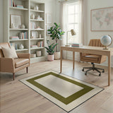 Cream Area Rug with Bold Green Border Frame