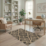 Black Beige Medallion Persian Area Rug