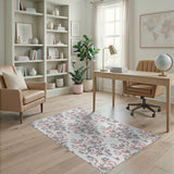 Grey Pink Floral Damask Area Rug