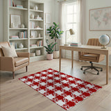 Bold Red White Gingham Check Area Rug