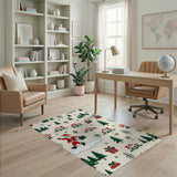 Festive Santa Christmas Trees Area Rug
