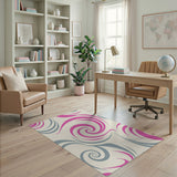Swirling Pink Grey Abstract Area Rug