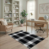 Distressed Black White Plaid Area Rug