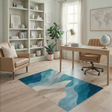 Teal Blue Layered Wave Abstract Area Rug