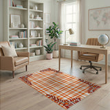 Orange Plaid Autumn Leaves Area Rug