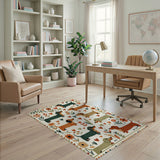 ODIKA Washable Folk Dachshund Dog Print Rug - Non-Slip Low Pile Area Rug
