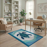 Coastal Beach Blue and Teal Sea Turtle Blue Teal Area Rug