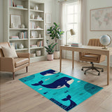 Whimsical Whale Ocean Kids Kids Cartoon Area Rug