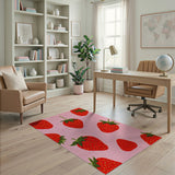 Fruit Pattern Pink Whimsical Strawberry Pink Area Rug
