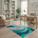 Blue and Teal Teal Abstract Wave Area Rug