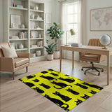 Yellow Playful Black Cats Yellow Area Rug