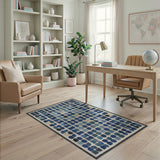 Blue and Teal Blue Teal Geometric Circle Area Rug