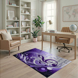 ODIKA Purple Abstract Music Notes Washable Area Rug - Modern Artistic Low Pile Non-Slip Carpet