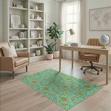 Teal and Gold Ornate Medallion Area Rug
