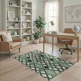 Lush Green Geometric Diamond Trellis Rug