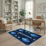 Blue Sword and Shields Geometric Area Rug