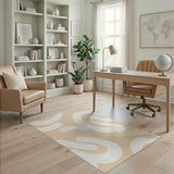 Abstract White Swirl Beige Area Rug