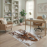 Majestic Deer Head with Antlers and Leaves Rug