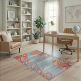 Coral Reef Seashell Blue Striped Coastal Rug