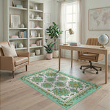 Teal Lotus Floral Vintage Area Rug with Gold Accents