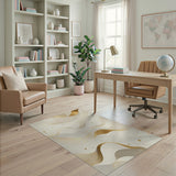 ODIKA Modern Abstract Gold Wave Washable Rug - Low Pile Non-Slip Area Rug
