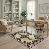 Elegant Cream Rug with Ornate Burgundy Border