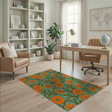 Retro Orange Floral Teal Area Rug