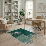 Emerald Green Distressed Abstract Block Rug
