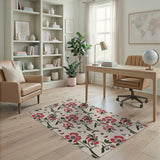 Red Vintage Red Poppy Floral Area Rug