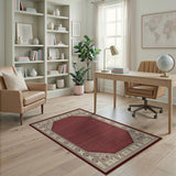 Red Traditional Persian Area Rug with Ornate Borders