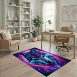 Neon Cyberpunk Wolf Head Area Rug