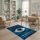 Blue and Teal Blue Evil Eye Heritage Tribal Rug