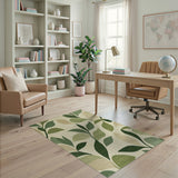 Green Green Botanical Leaves Area Rug
