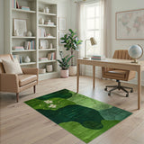 Emerald Green Abstract Organic Shapes Area Rug with White Blooms