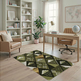 Green Geometric Rain Cloud Tribal Rug