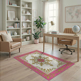 Ornate Pink Gold Floral Area Rug