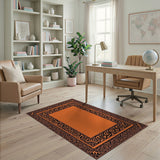 Vibrant Orange Rug with Ornate Black Border