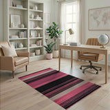 Bold Pink Black Striped Boho Area Rug