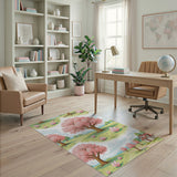 Whimsical Pink Cherry Blossom Meadow Rug