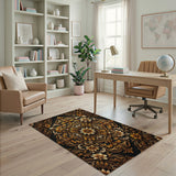 Opulent Gold Floral Baroque Area Rug