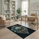 Teal Scallop Shell Ornate Medallion Rug