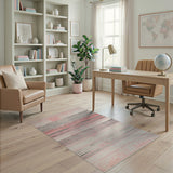 Distressed Vintage Pink Grey Striped Area Rug