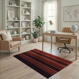 Bold Red Black Vertical Stripe Rug