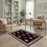 Black Persian Floral Rug with Red Border