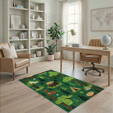 Whimsical Green Forest Kids Rug with Deer Tent