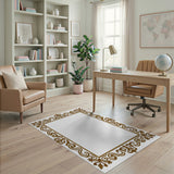 Gold and Silver Elegant Gold Ornate Border Area Rug
