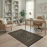 Geometric Maze Labyrinth Area Rug Black Beige